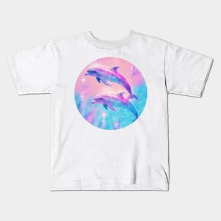 Pink and Blue Glitter Dolphins Kids T-Shirt